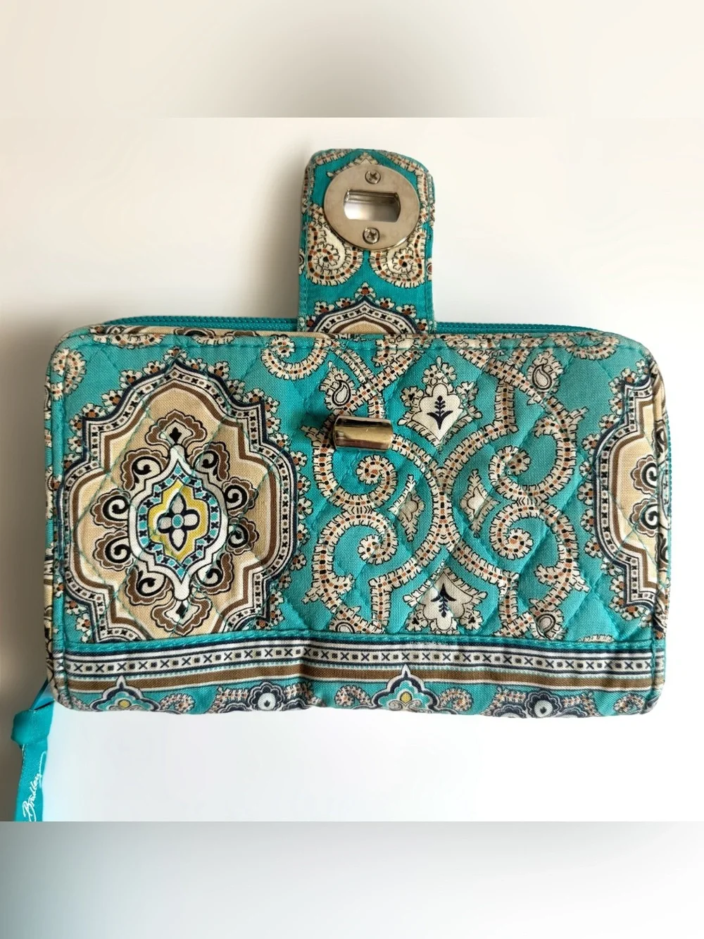 Vera Bradley Turn Lock Wallet Totally Turquoise Paisley Quilted Retired Y2K READ - Picture 4 of 12